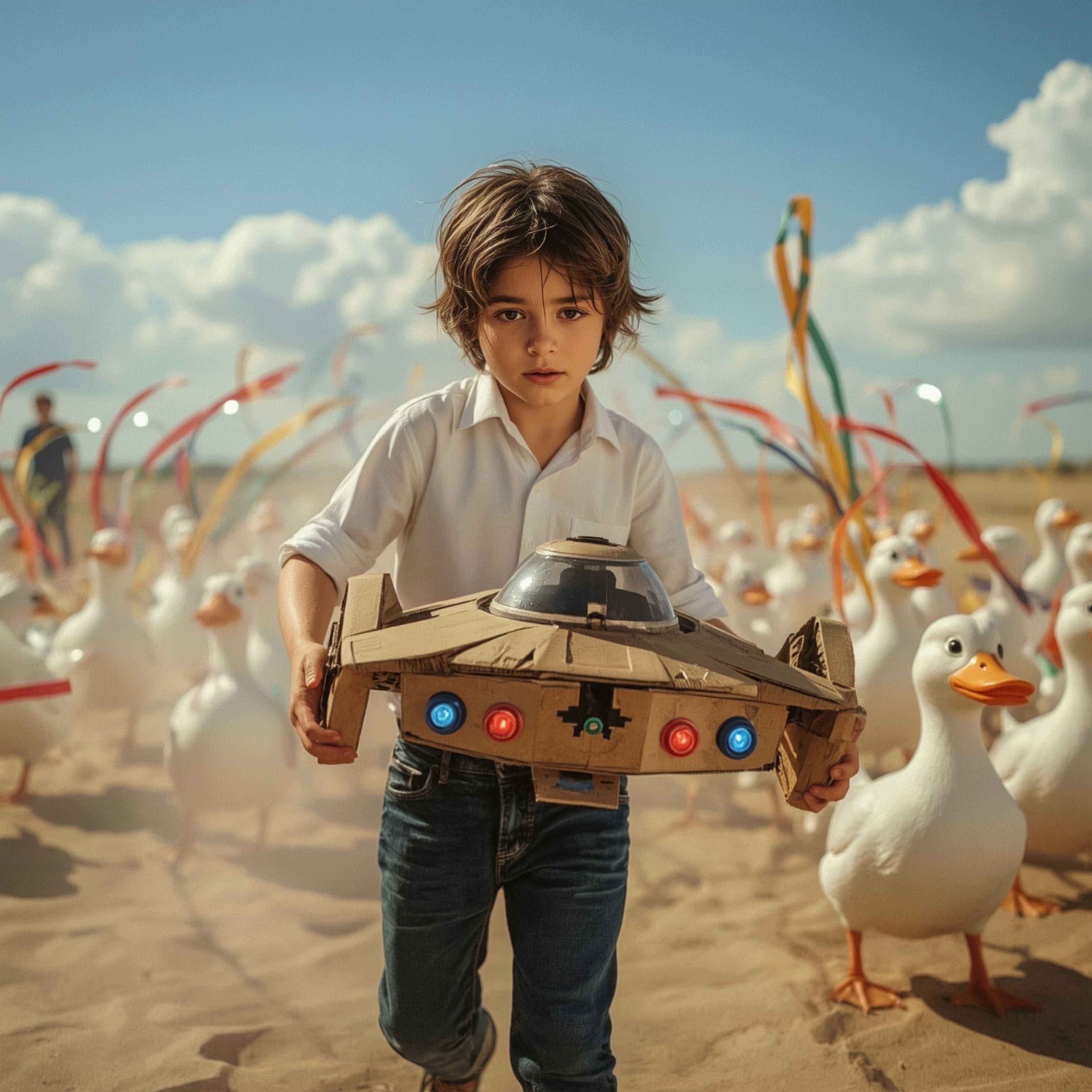 Exquisite high fashion photography captures a young boy with a curious expression and bright hazel eyes, engrossed in buildin