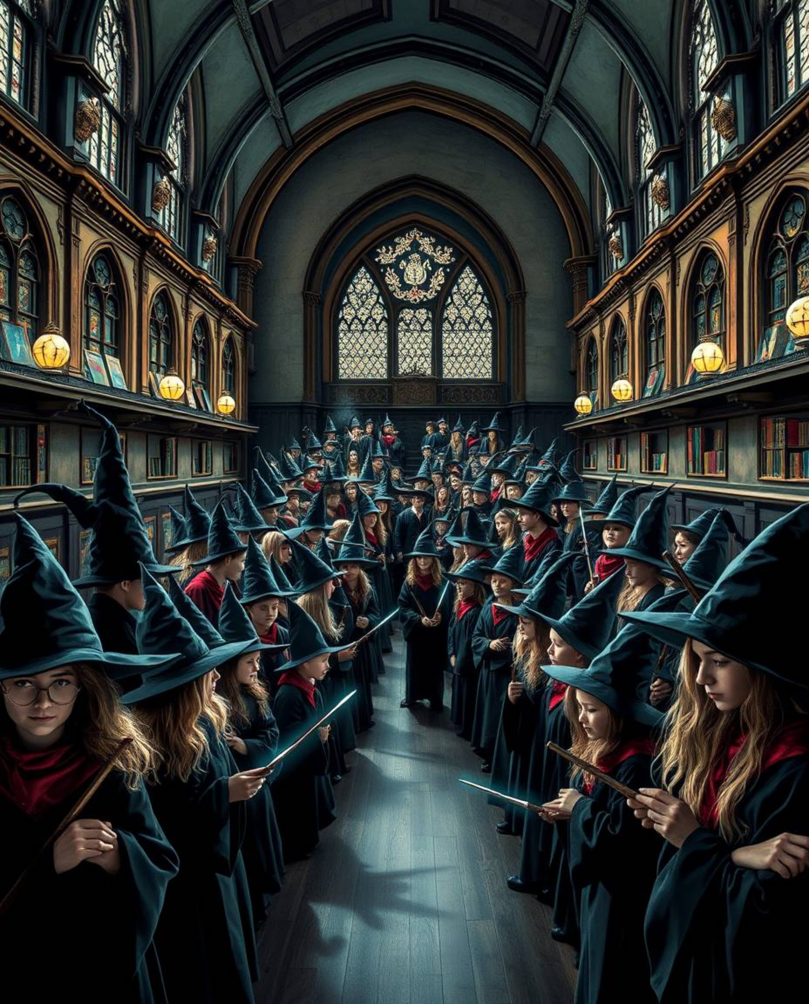 Explore a magical school teeming with young wizards, presented in a distinctly split composition showcasing bold sections and