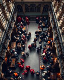 Discover the enchanting world of a magical school through a stunning overhead photograph.  This high-resolution image showcas