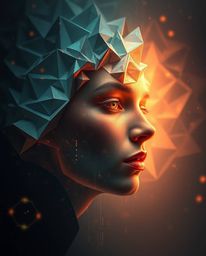 Explore a captivating digital realm where intricate origami-inspired artistry meets the unpredictable energy of glitch art. E