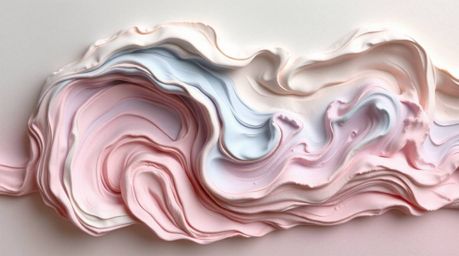 Discover stunning sculptural clay artwork featuring a fluid abstract wave.  The piece boasts a captivating pastel gradient te