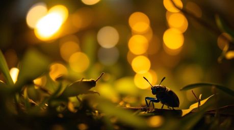 Explore a whimsical world with a bug-sized hero venturing through a backyard jungle, captured with creative light art and a b
