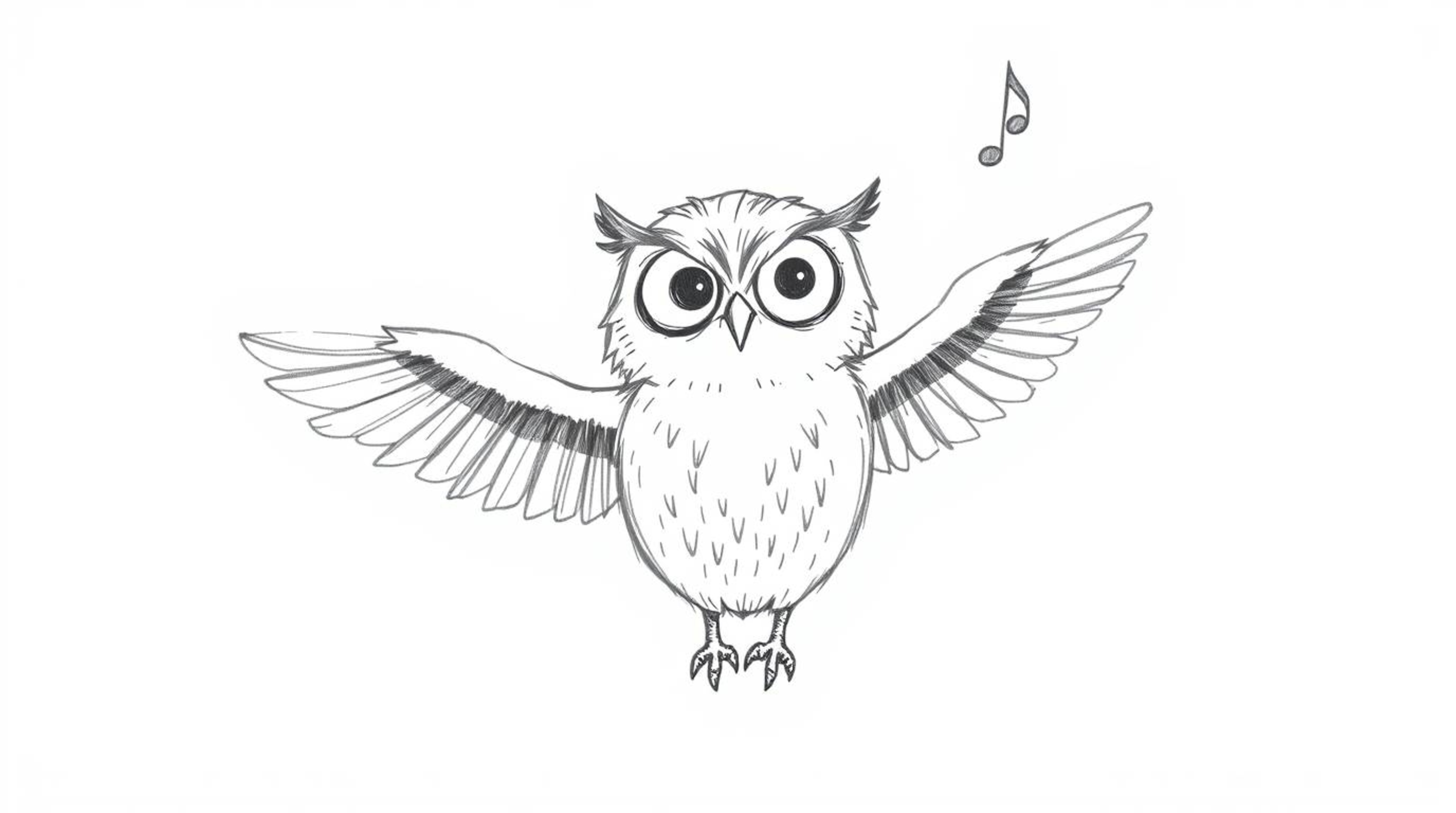 A charming hand-drawn sketch depicting a blind owl with a friendly expression, embodying the spirit of a dedicated flight tea