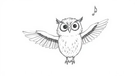 A charming hand-drawn sketch depicting a blind owl with a friendly expression, embodying the spirit of a dedicated flight tea