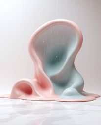 A captivating 3D rendering showcases abstract liquid forms rendered in soft pastel colors and bathed in gentle lighting.  The