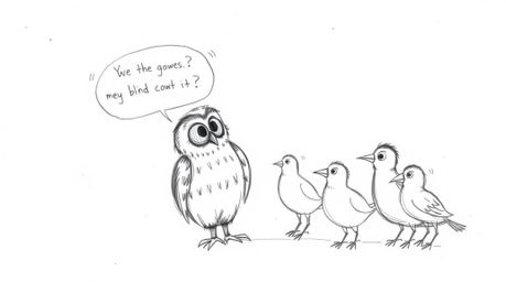 A heartwarming Pixar-style sketch depicts a blind owl, its soft feathers rendered with textured pencil strokes, imparting the