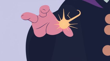 This image features a close-up shot of a classic Disney villain's hand casting a spell, rendered in a modern flat design styl