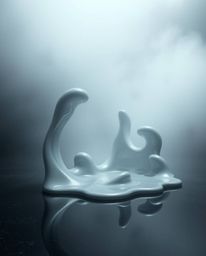 Explore captivating 3D sculptures featuring fluid mercury shapes and reflective surfaces illuminated by professional studio l