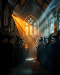Discover a magical school brimming with young wizards, bathed in ethereal volumetric lighting. Experience a mystical atmosph