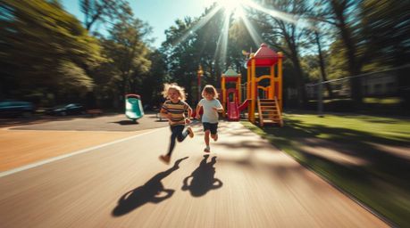 Experience a breathtaking slow-motion run through a playground filmed from a dramatic high-angle perspective.  The footage bo