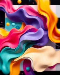 Explore a captivating abstract composition featuring vibrant, dynamic elements. This artwork harmoniously blends colorful 3D 