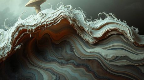 Experience an eerie and creepy atmosphere evoked by a fluid abstract wave. This artwork features a pastel spectrum blended wi