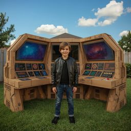 Exquisite high-fashion photography captures a boy with curious brown eyes and a bright smile, building a miraculously functio