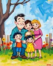 This bold acrylic painting captures a vibrant and heartfelt family reunion in the distinctive style of Pixar. The artwork uti
