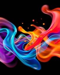 This high-resolution stock photo showcases dynamic and colorful 3D fluid shapes in motion, interacting with geometric forms t