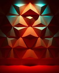 This series explores high-contrast, low-key lighting in monochrome, showcasing a 3D geometric pattern reminiscent of folded p