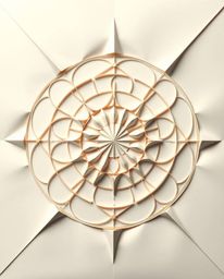 Explore intricate origami-style artwork featuring a minimalist geometric pattern of circles and lines in the Bauhaus style.  
