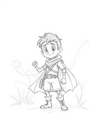 A captivating hand-drawn sketch depicting a brave hero embarking on a thrilling Disney-style desert adventure.  The image fea