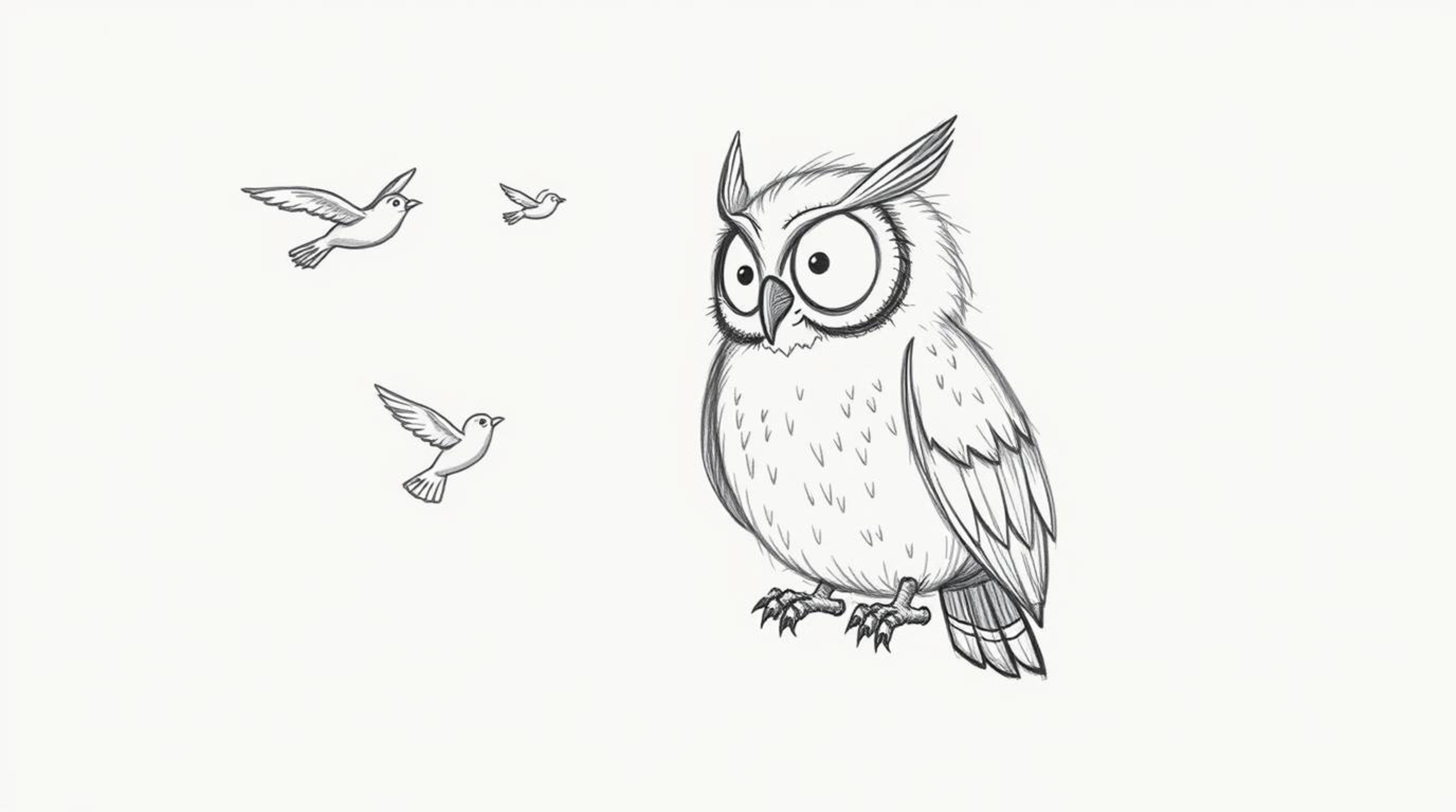 A heartwarming hand-drawn sketch depicting a wise, blind owl, rendered in the distinctive style of Pixar, using its heightene