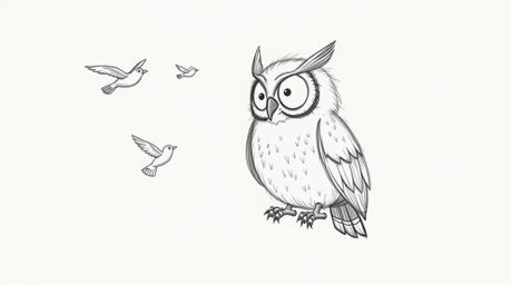 A heartwarming hand-drawn sketch depicting a wise, blind owl, rendered in the distinctive style of Pixar, using its heightene