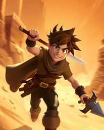Embark on a thrilling Disney-style desert adventure with a brave hero! This dynamic scene features strong, hard light and har