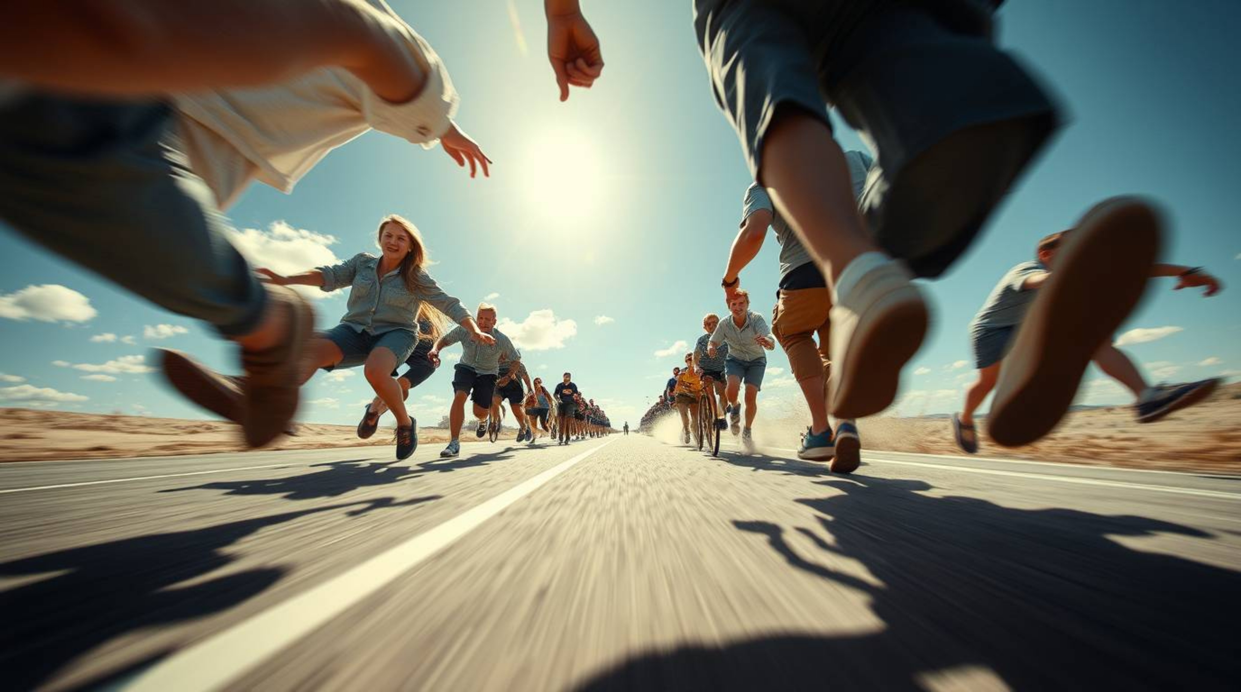 Experience the thrill of a dynamic chase scene captured from a low-angle perspective, featuring exaggerated squash and stretc