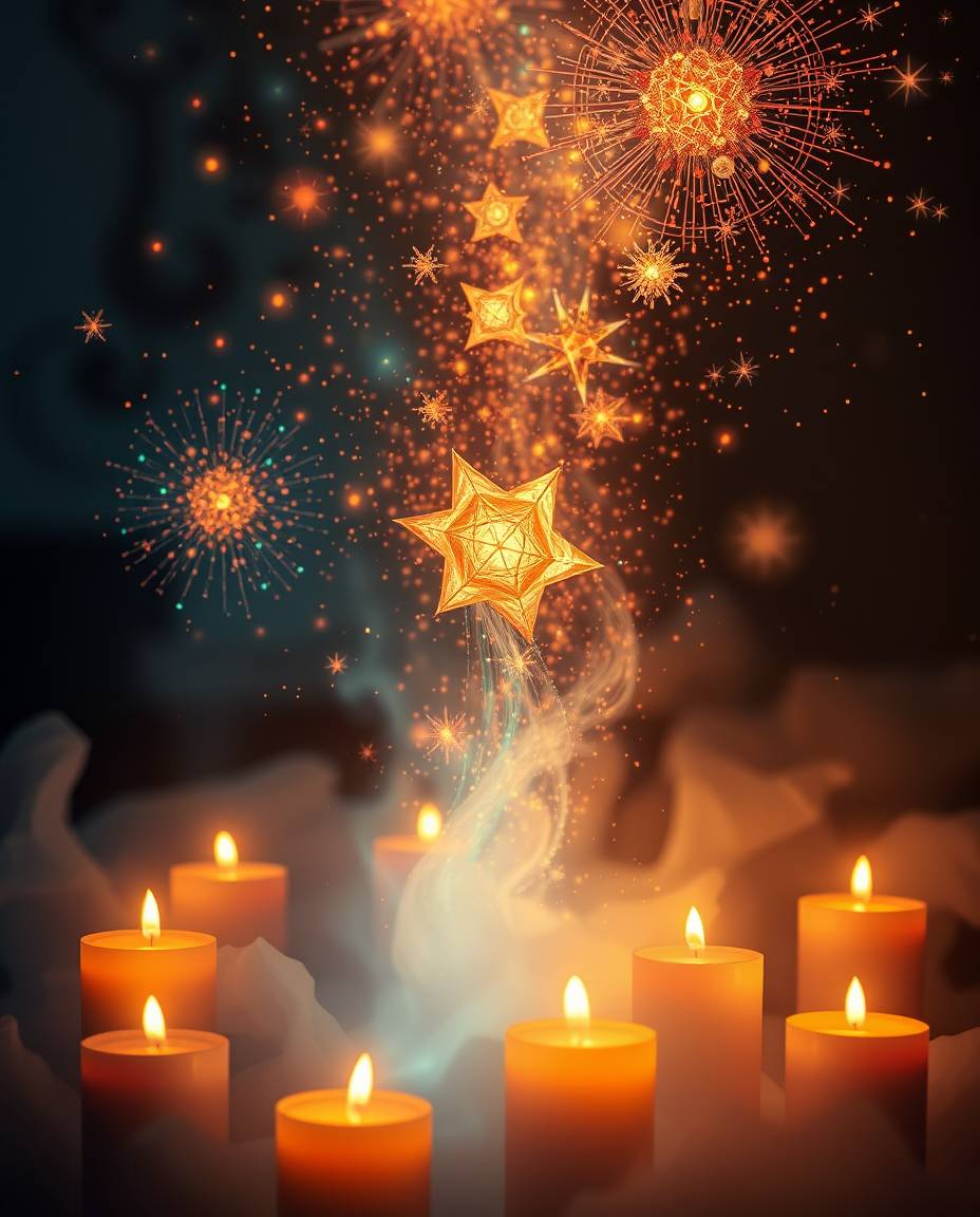 Experience a mesmerizing blend of intricate origami art and cosmic wonder.  Warm candlelight illuminates a dreamy scene where