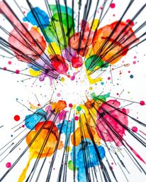 A captivating hand-drawn sketch showcases vibrant watercolor splashes on paper.  The image features vivid tones, a chaotic ye