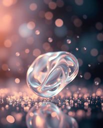 Explore dreamlike surreal imagery featuring glassy fluid 3D shapes in motion, captured with a blurred bokeh effect and surrou