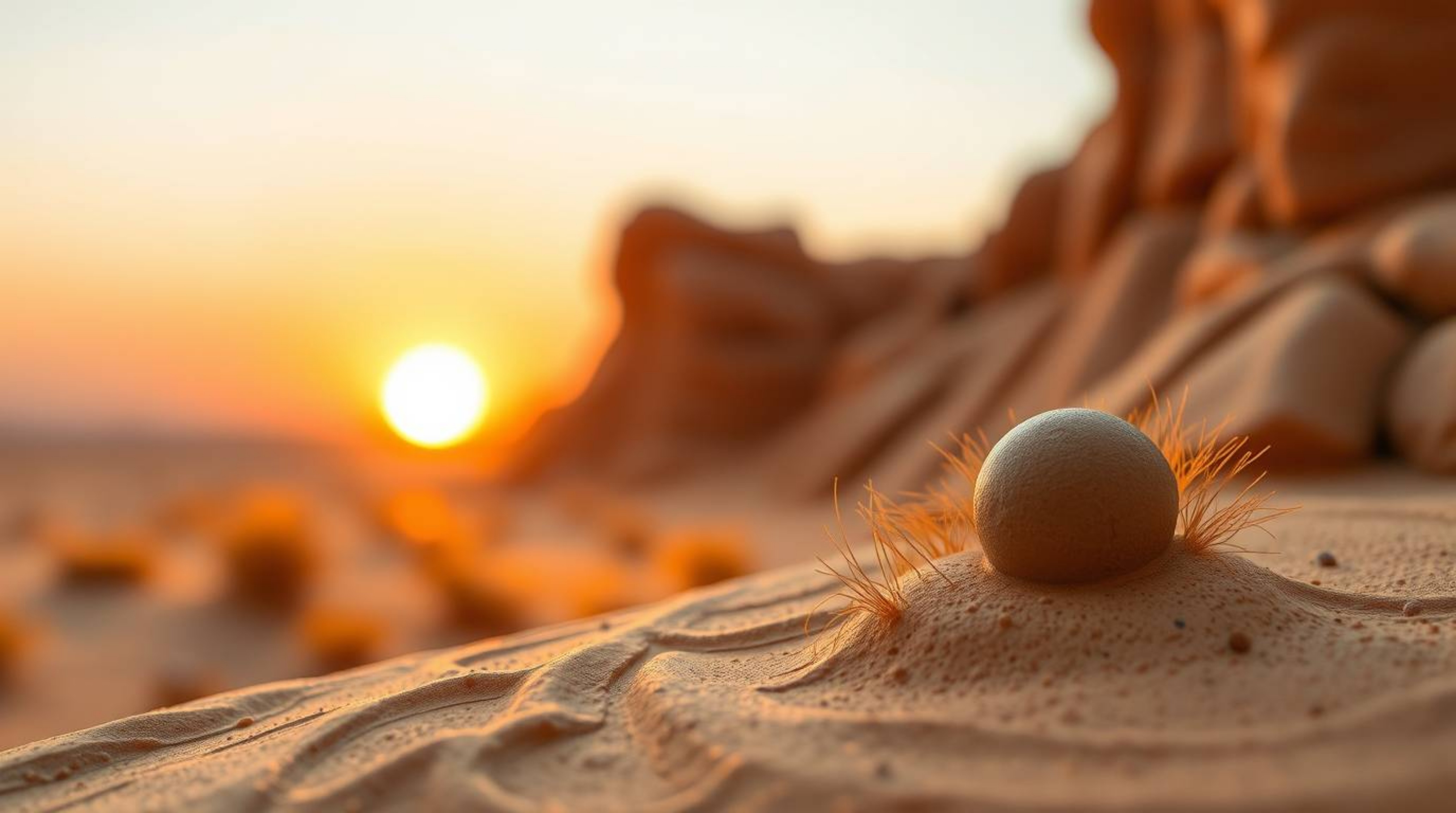 A stunning clay sculpture captures the vibrant hues of a desert sunset.  Golden dunes stretch across the foreground, sharply 