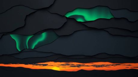 This artwork features a layered papier-mâché sculpture depicting the mesmerizing emergence of the Northern Lights over a suns