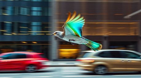 Explore the dynamic fusion of nature and architecture in these stunning photographs. Witness the iridescent colors shimmering