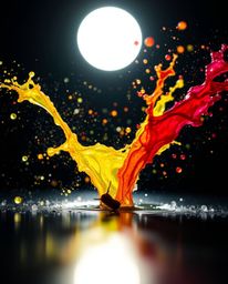 Explore the captivating world of extreme macro photography with dynamic, colorful splashes frozen in motion against a stark b