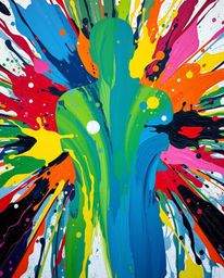 This collection features bold acrylic paintings showcasing a captivating splash pattern that forms a human silhouette. Each p