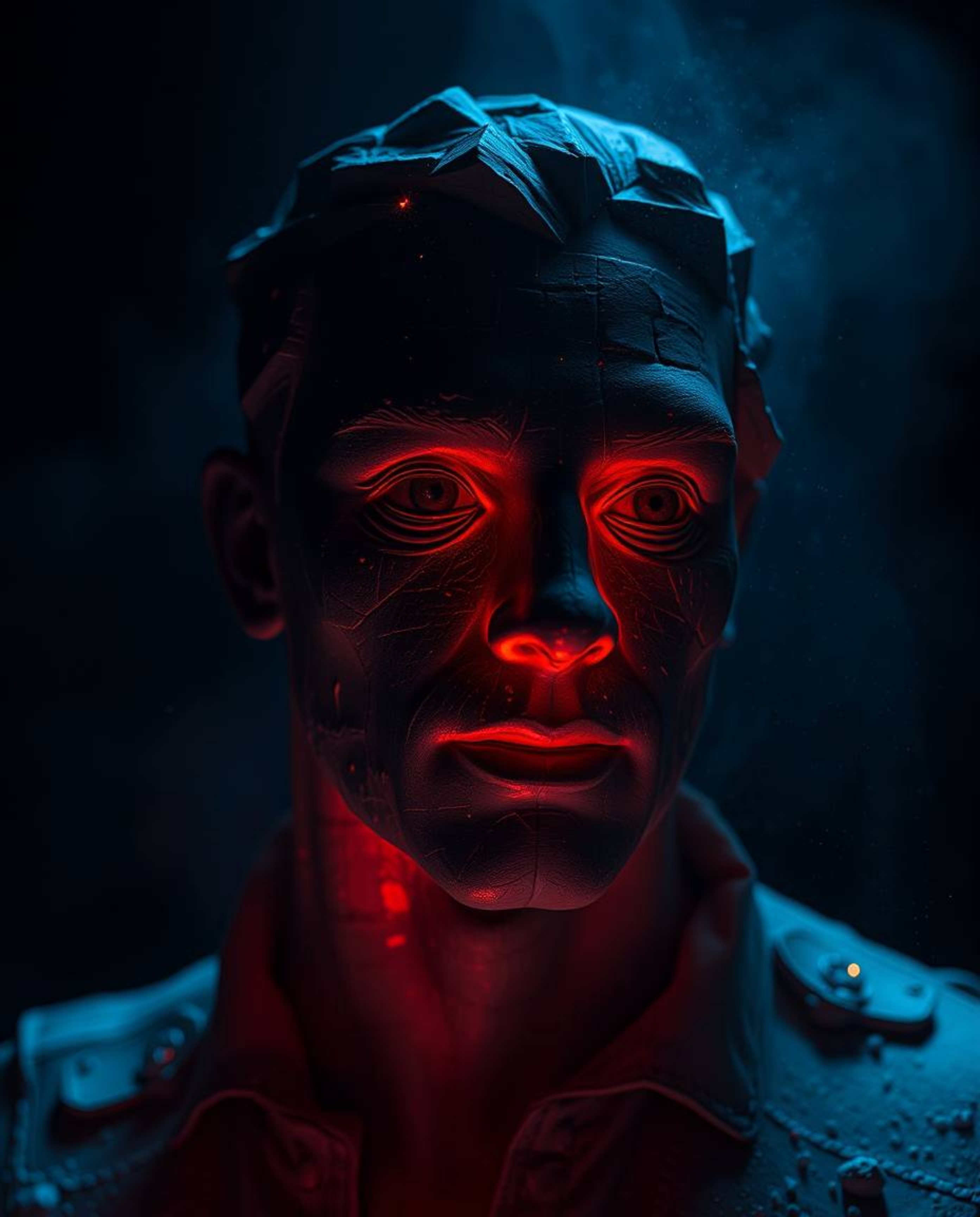 Discover stunning digital glitch art portraits in a sculptural clay style.  These unique pieces feature volumetric lighting, 