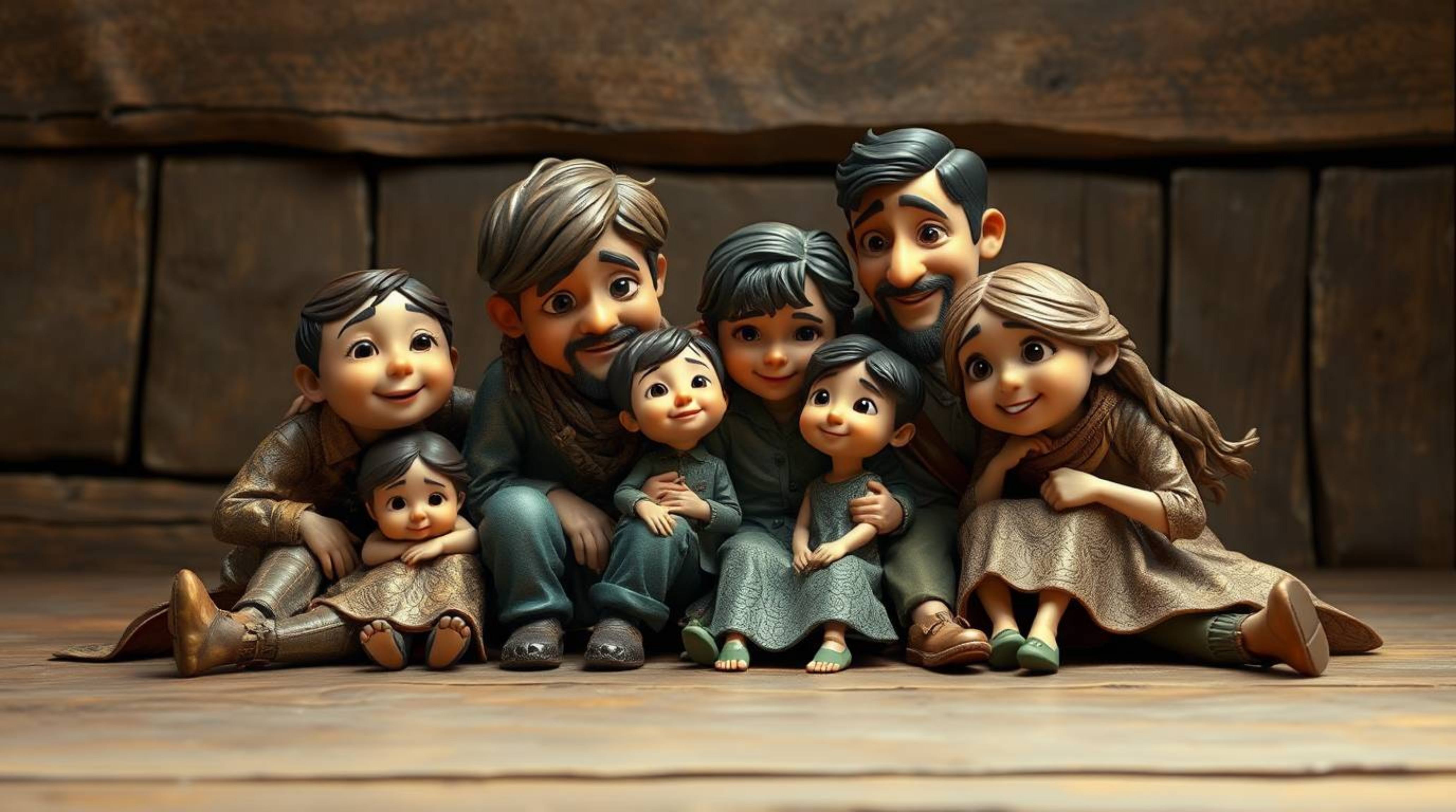 Experience a heartwarming family reunion in Pixar style, rendered with a unique cast bronze surface and accented by natural e