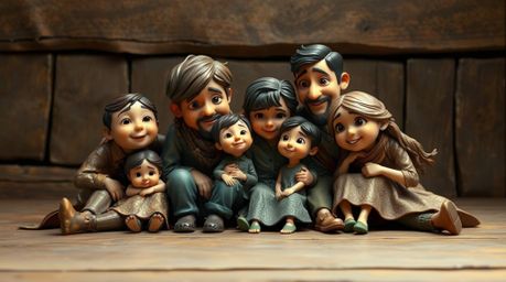 Experience a heartwarming family reunion in Pixar style, rendered with a unique cast bronze surface and accented by natural e