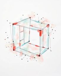 A dynamic and delicate watercolor painting showcasing a repetitive Escher-style impossible cube pattern in motion. The artwor