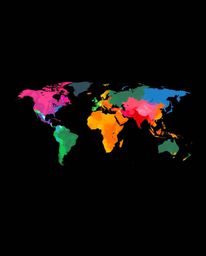 This artwork features a modern flat design with an intense jet black background. Bright, colorful splashes dynamically form a