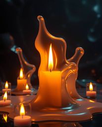 Capturing a surreal, hyperrealistic sci-fi scene, this long-exposure photograph features warm candlelight casting a glow upon