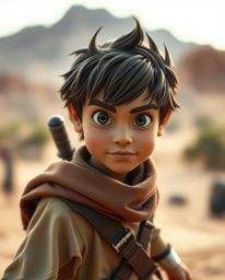Experience a breathtaking desert adventure with a brave, Disney-style hero. This stunning artwork features a captivating blur