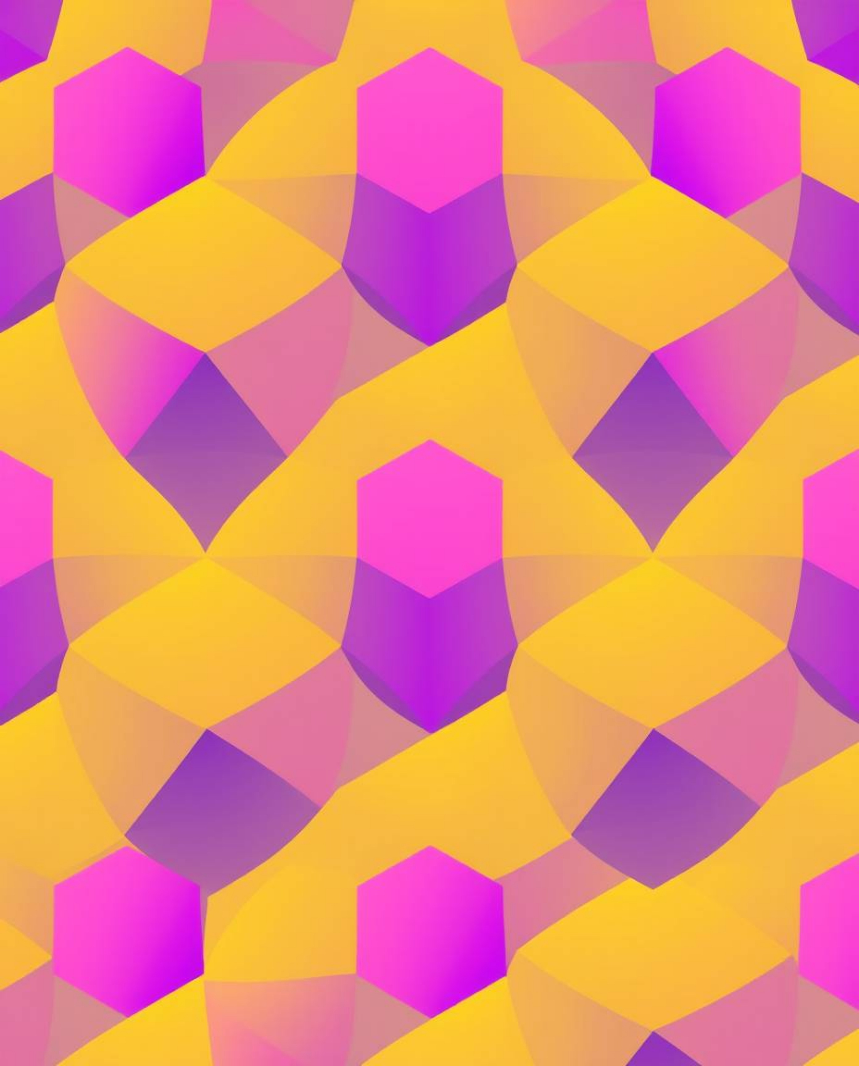 A vibrant and seamless geometric pattern featuring hexagons and triangles, rendered in a striking neon color palette.  Smooth