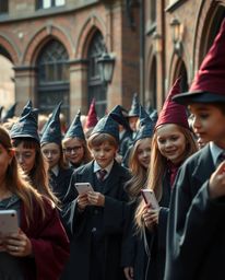 Experience the enchanting world of a magical school through candid photography, showcasing young wizards in a sophisticated u