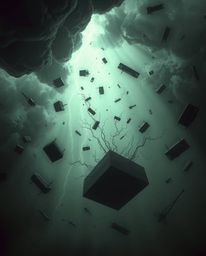 Experience a surreal and unsettling storm where objects defy gravity and float amidst an eerie atmosphere. This artwork uses 