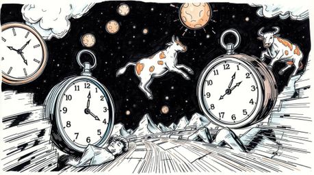 A captivating hand-drawn sketch in a dynamic, color sketchnote style depicts a surreal dreamscape.  Melting clocks and floati