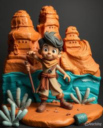 Explore a captivating world where sculptural clay art meets a Disney-style desert adventure. Warm terracotta and cool teal co