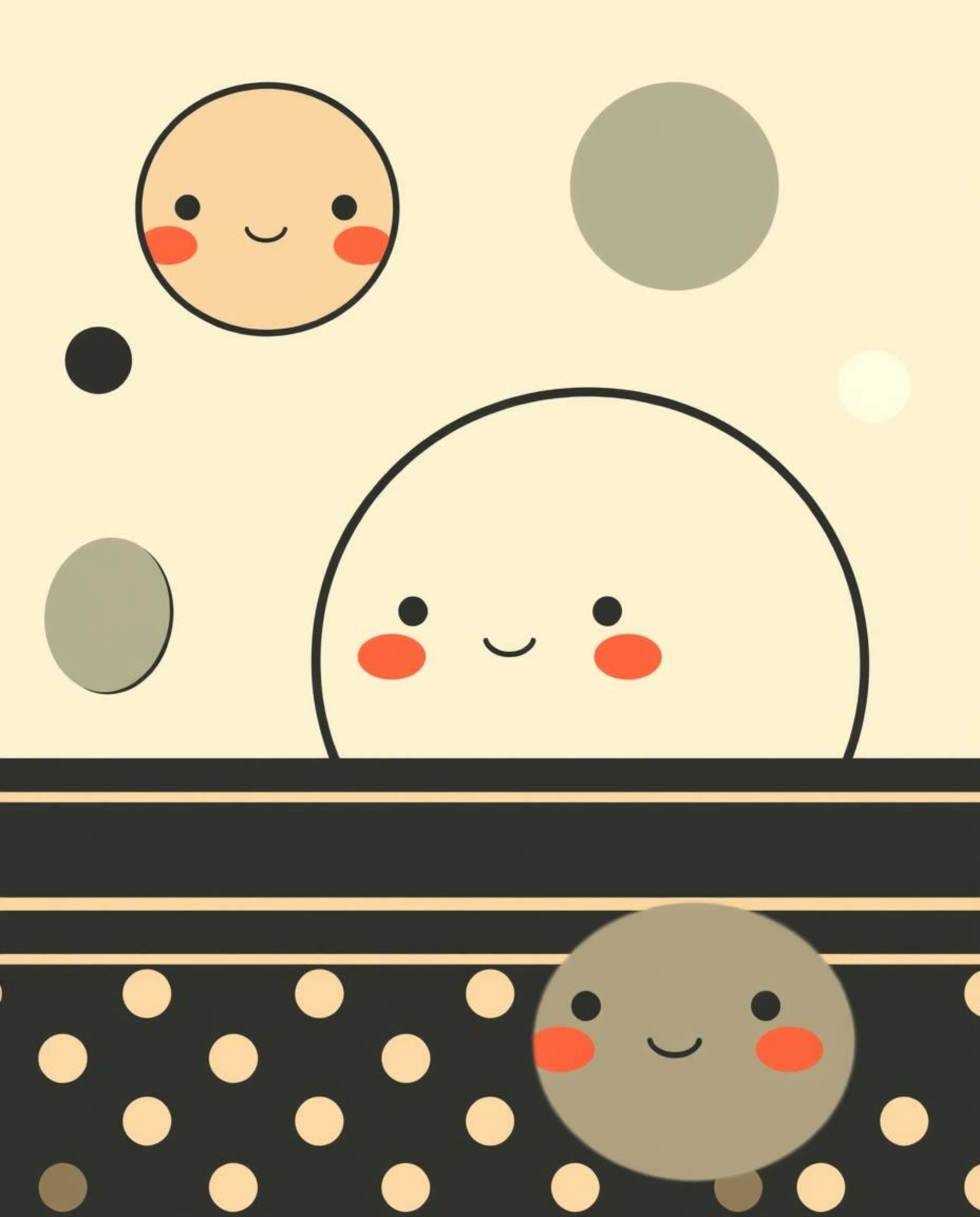 This adorable and charming minimalist geometric pattern features circles and lines in a Bauhaus style, creating a cute and vi