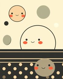 This adorable and charming minimalist geometric pattern features circles and lines in a Bauhaus style, creating a cute and vi