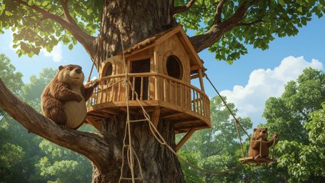 A highly detailed, high-resolution stock photo features a friendly, anthropomorphic beaver, reminiscent of Pixar characters, 