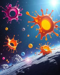 Experience a modern, futuristic scene with abstract 3D colorful splash shapes gracefully floating in the vast expanse of spac